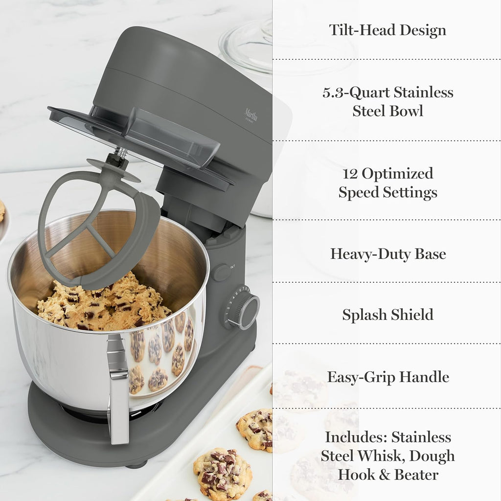 5.3Qt Stand Mixer, 12-Speed Tilt-Head Electric Kitchen Mixer with Stainless Steel Bowl, Dough Hook, Whisk & Beater, Splash Guard, Ideal for Baking Bread, Cake & Whipping, Caviar Gray