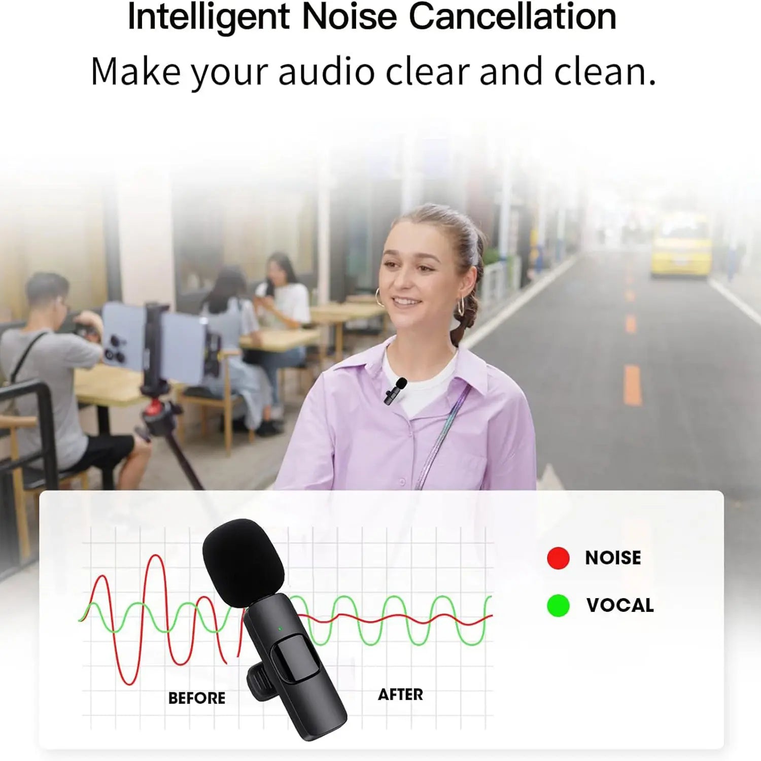 Hitozon Wireless Mini Microphone for Iphone 15/16/17, Ipad, Android, Wireless Lavalier Microphone with Noise Reduction, Portable USB C Lapel Mic for Video Recording, Vlog, Tiktok, Youtube