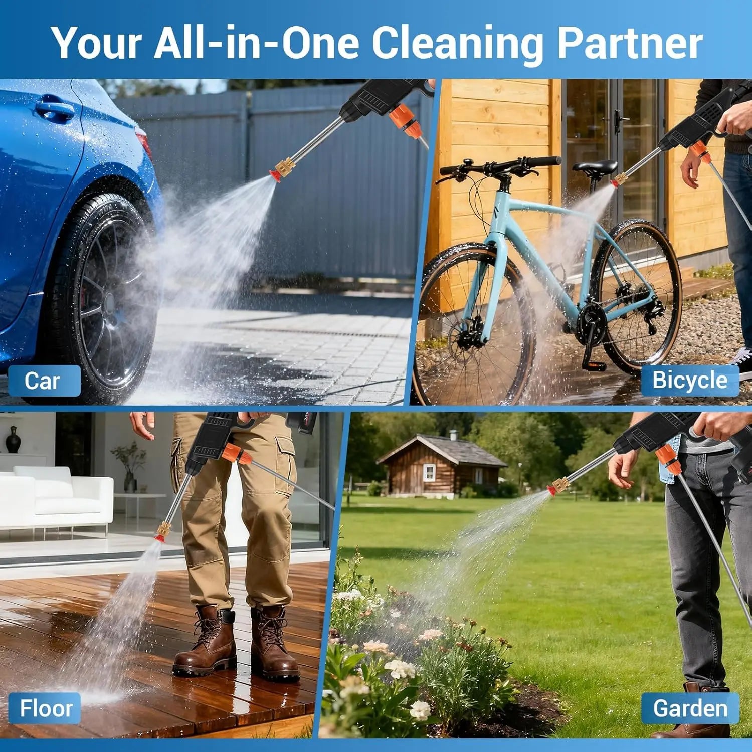 LOVEWE Cordless Pressure Washer, Handheld Power Washer with 2 Batteries, Portable Pressure Washer with 16.5Ft Hose, Battery Operated Power Washer for Car, House, Patio, Garden Cleaning Accessories