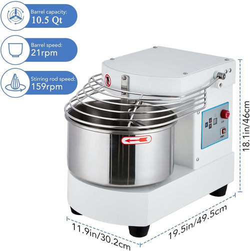 10.5 Qt Commercial Stand Mixer, 650W Touch Screen Control with Timer & Safety Shield, Dual Rotating Dough Machine, Stainless Steel Bowl for Restaurant & Bakery