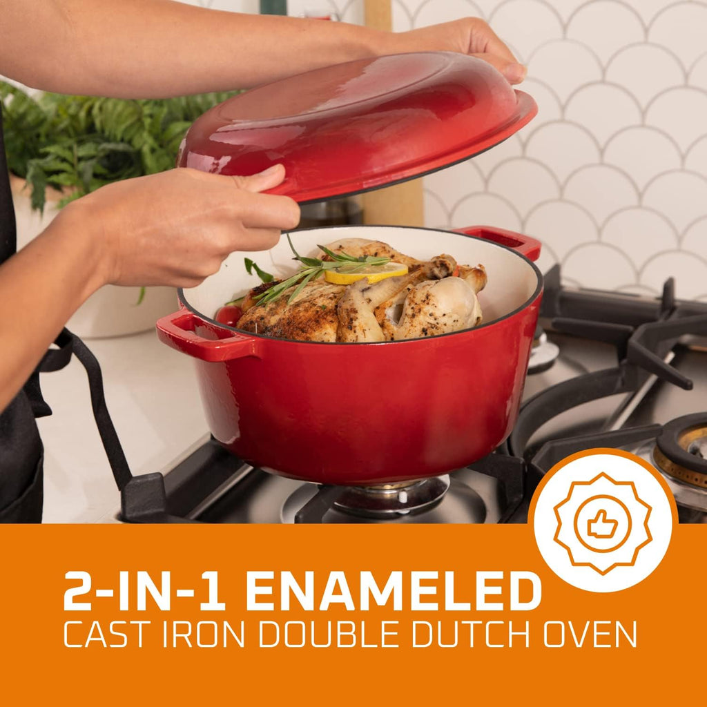 Elevate Your Cooking with the 2-In-1 Pre-Seasoned Cast Iron Dutch Oven and Skillet Lid - 5 Qt Versatile Cookware for Perfect Bread, Casseroles, and More