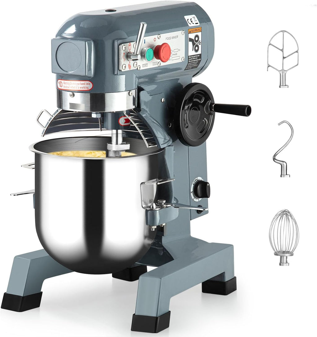 Commercial Food Mixer, Commercial Mixer 15QT 600W with Stainless Steel Bowl, 130/233/415RPM 3 Speed Heavy Duty Stand Food Mixer Commercial for Bakery Pizzeria Restaurant