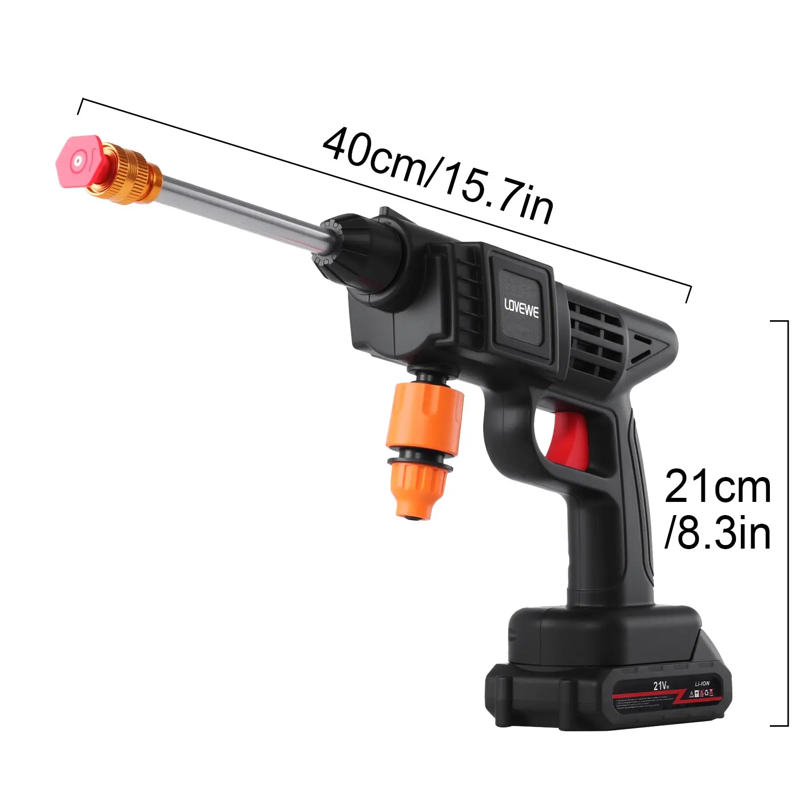 LOVEWE Cordless Pressure Washer, Handheld Power Washer with 2 Batteries, Portable Pressure Washer with 16.5Ft Hose, Battery Operated Power Washer for Car, House, Patio, Garden Cleaning Accessories