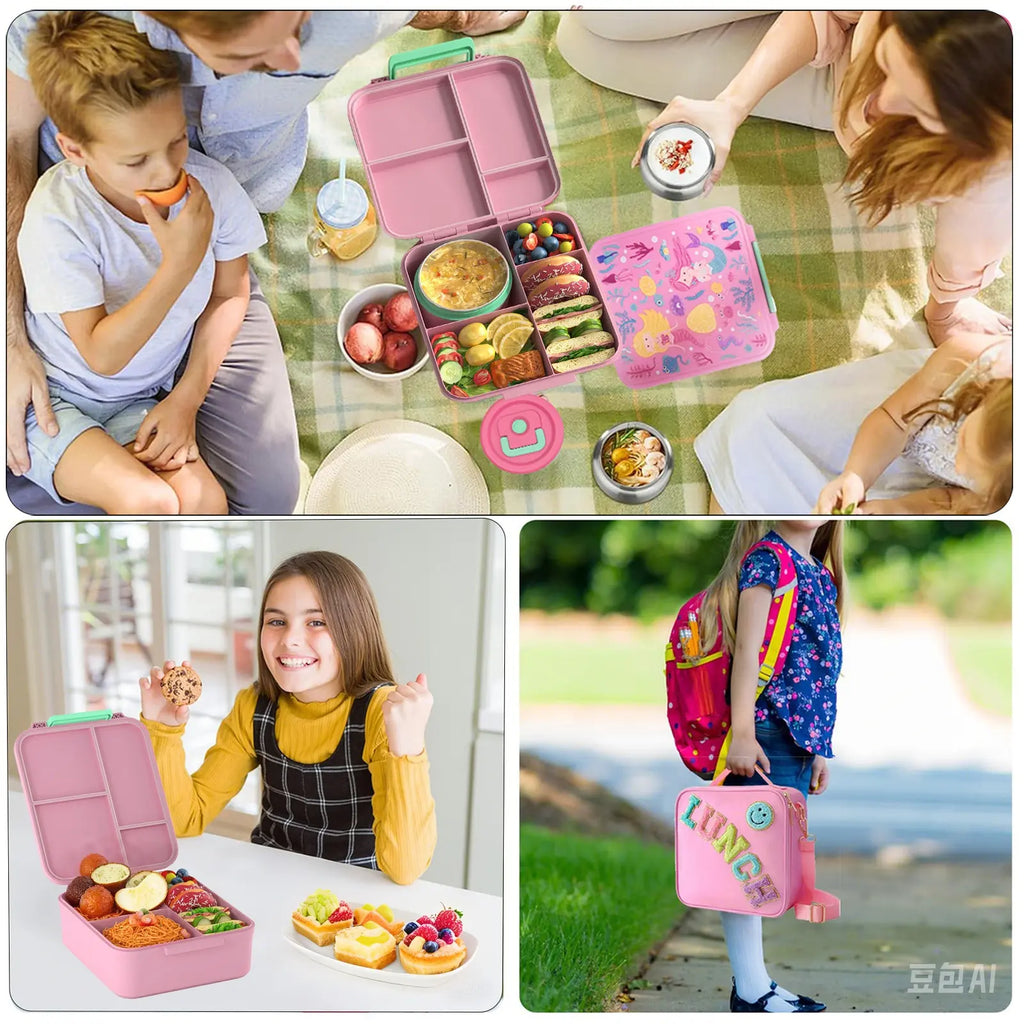 Bento Lunch Box Set for Kids 8Oz Soup Thermo 4 Compartment Insulated Hot Food Jar School Travel Gift Kitchen Accessories Blue Tin Canister Tableware Containers