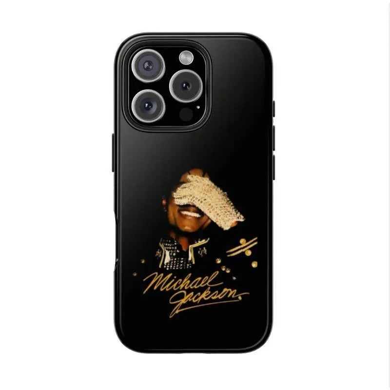 Michael Jackson Tough Phone Case with Iconic Glove Pose & Gold Signature - 2D Design Suitable for Iphone 17-11 Pro Max/Plus and Samsung Galaxy S23-25 - Impact Resistant Polycarbonate & TPU Lining - Protective Phone Cover