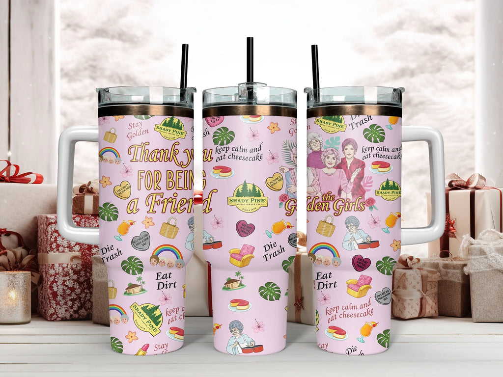The Golden Girls Tumbler Collection - Blanche, Rose, Dorothy, Sophia & Iconic Quotes Insulated Mugs with Handles & Straws - Perfect for Fans of Shady Pines, Sitcoms & Cheesecake Lovers