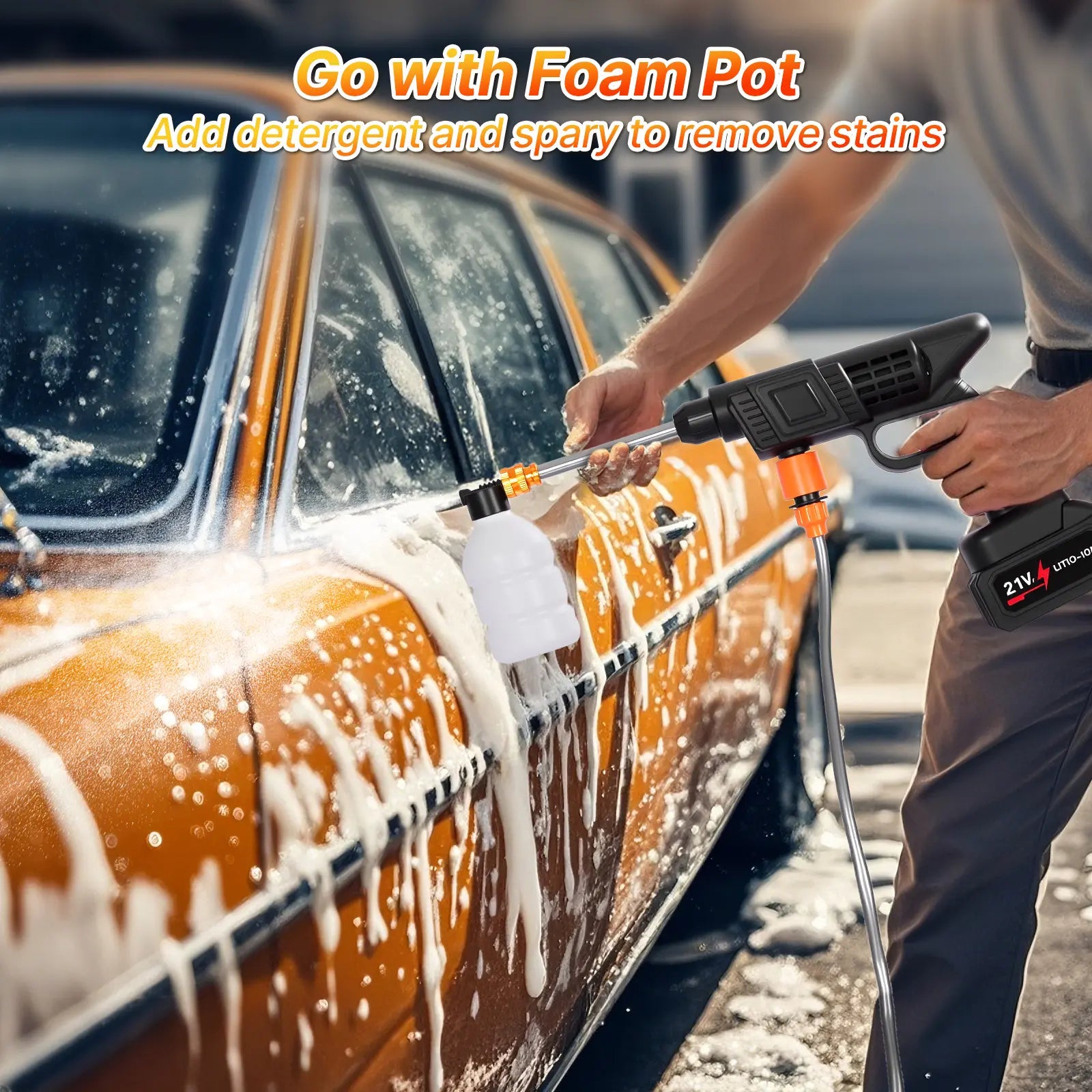 LOVEWE Cordless Pressure Washer, Handheld Power Washer with 2 Batteries, Portable Pressure Washer with 16.5Ft Hose, Battery Operated Power Washer for Car, House, Patio, Garden Cleaning Accessories