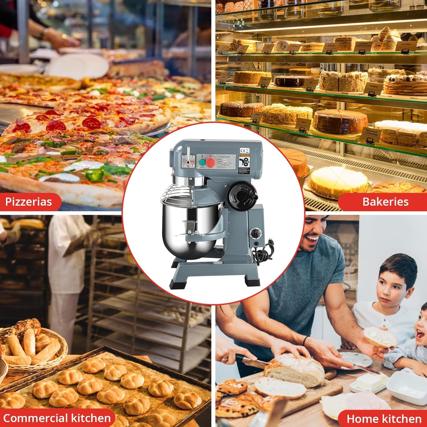 Commercial Food Mixer, Commercial Mixer 15QT 600W with Stainless Steel Bowl, 130/233/415RPM 3 Speed Heavy Duty Stand Food Mixer Commercial for Bakery Pizzeria Restaurant