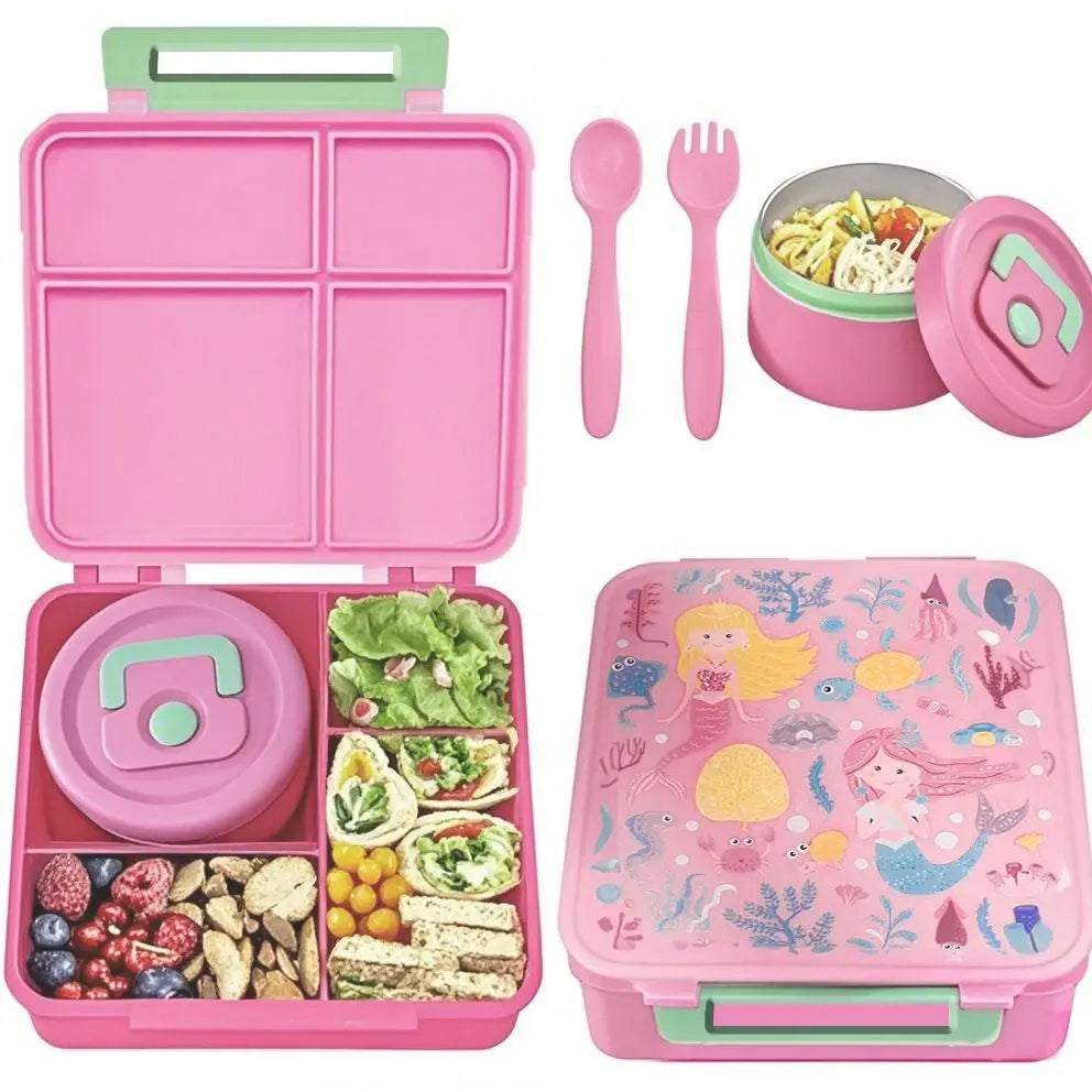 Bento Lunch Box Set for Kids 8Oz Soup Thermo 4 Compartment Insulated Hot Food Jar School Travel Gift Kitchen Accessories Blue Tin Canister Tableware Containers