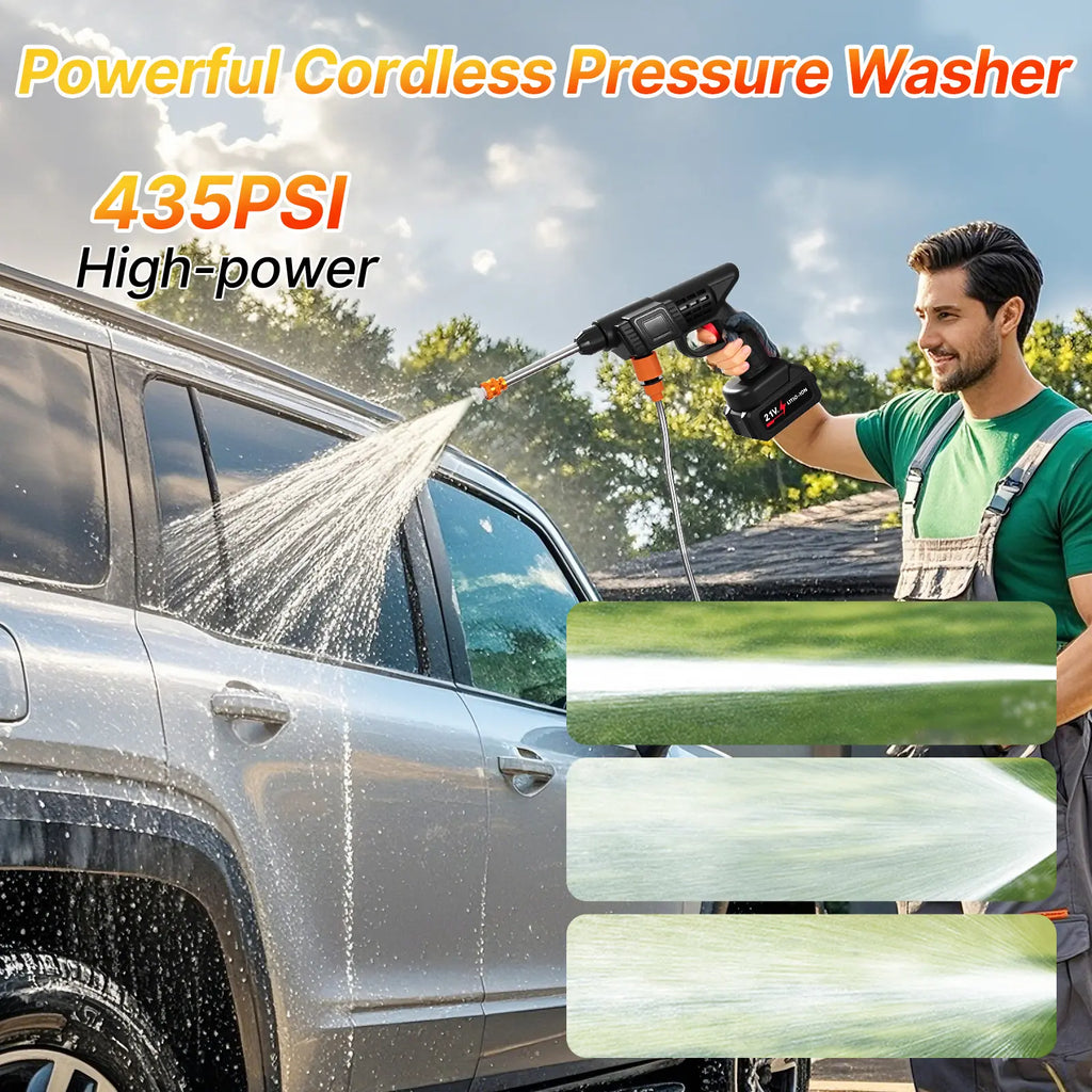LOVEWE Cordless Pressure Washer, Handheld Power Washer with 2 Batteries, Portable Pressure Washer with 16.5Ft Hose, Battery Operated Power Washer for Car, House, Patio, Garden Cleaning Accessories