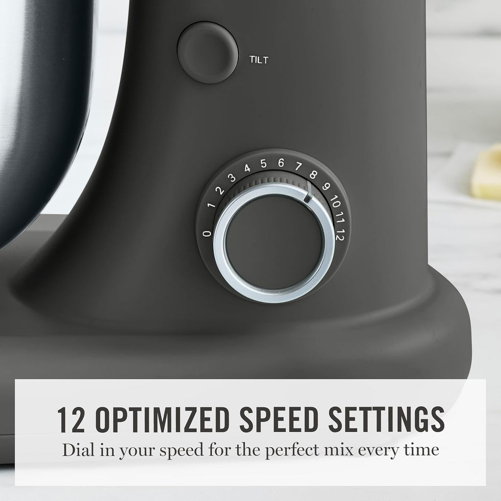 5.3Qt Stand Mixer, 12-Speed Tilt-Head Electric Kitchen Mixer with Stainless Steel Bowl, Dough Hook, Whisk & Beater, Splash Guard, Ideal for Baking Bread, Cake & Whipping, Caviar Gray