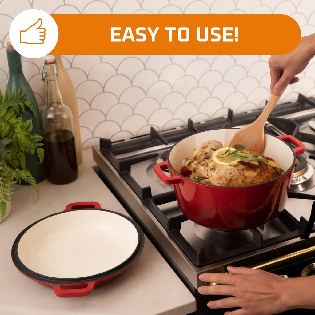 Elevate Your Cooking with the 2-In-1 Pre-Seasoned Cast Iron Dutch Oven and Skillet Lid - 5 Qt Versatile Cookware for Perfect Bread, Casseroles, and More