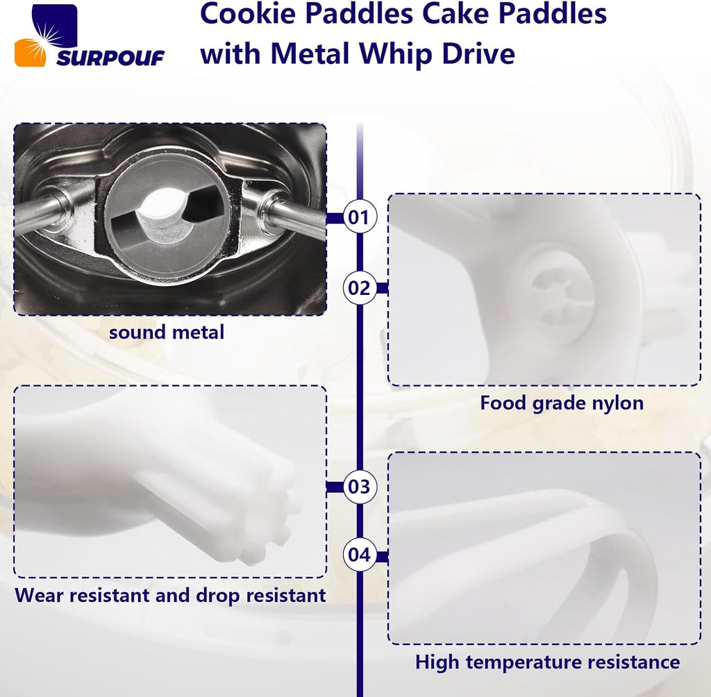 Cookie Paddles Cake Paddles with Metal Whip Drive Compatible with Universal Mixers Nutrimill Artiste Mixer
