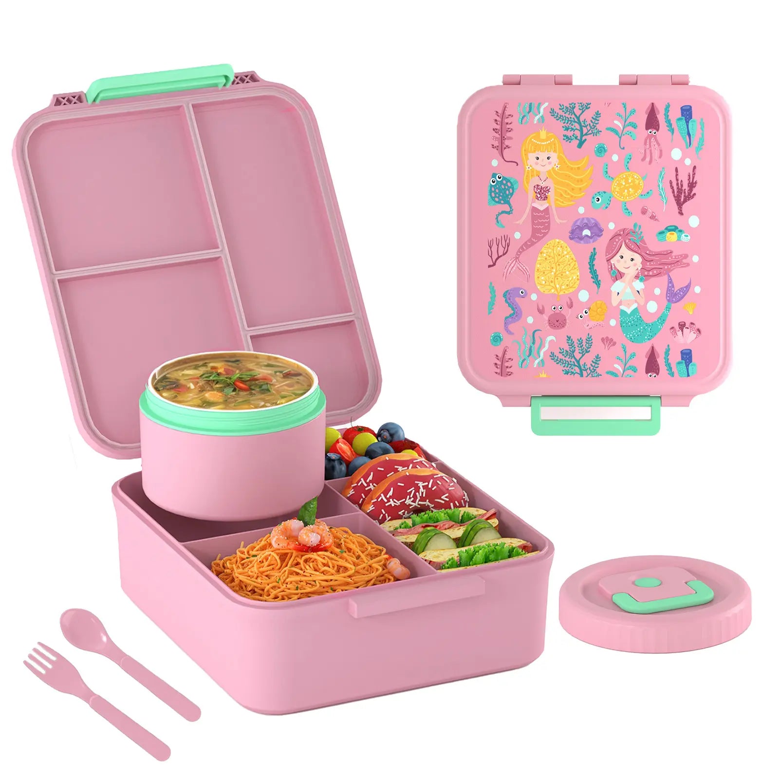 Bento Lunch Box Set for Kids 8Oz Soup Thermo 4 Compartment Insulated Hot Food Jar School Travel Gift Kitchen Accessories Blue Tin Canister Tableware Containers