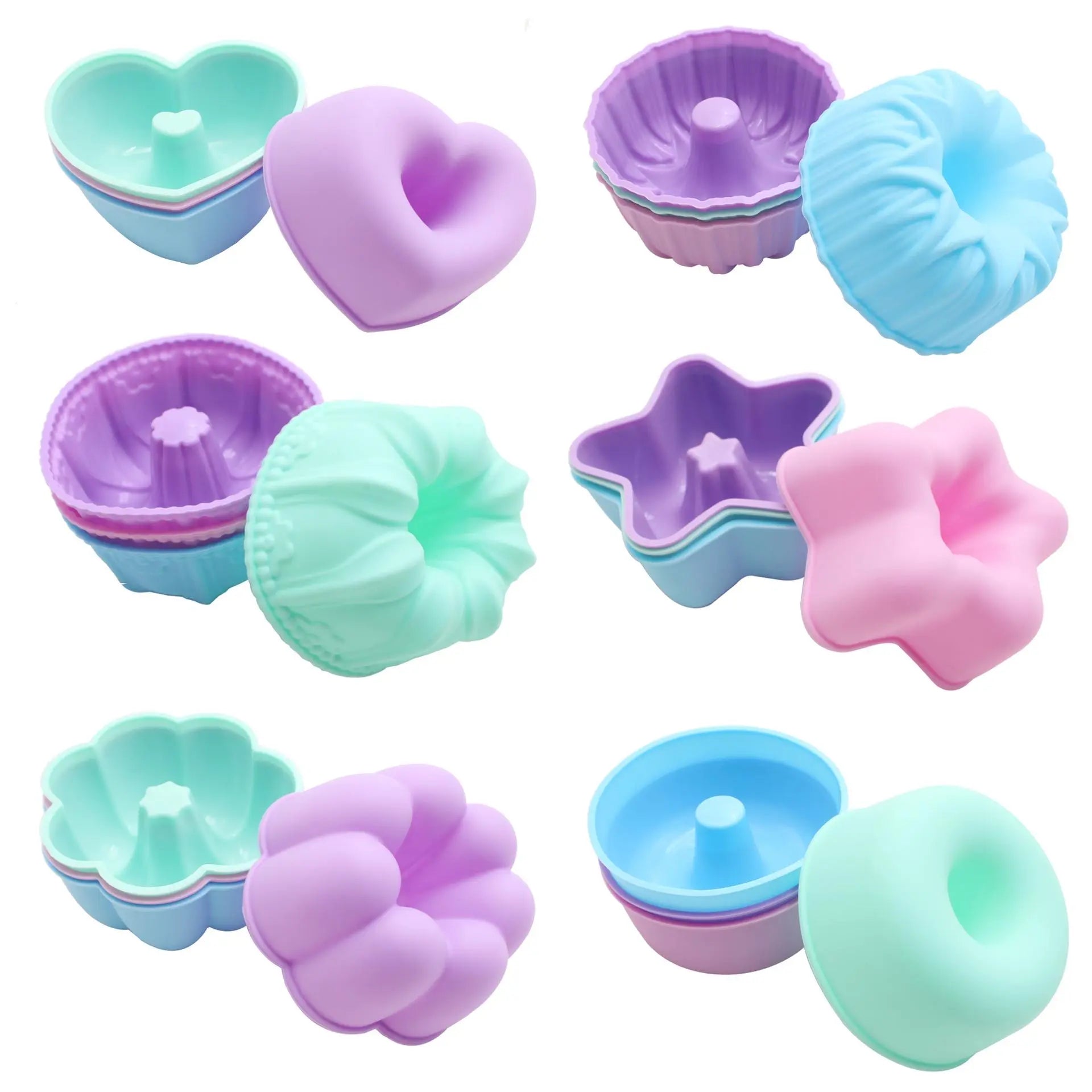 24 Pcs Reusable Silicone Baking Cups Food Grade Non-Stick Muffin Liners Silicone Donut Mold Multi Flower Shapes Reusable Muffin Liners Beauty & Personal Care