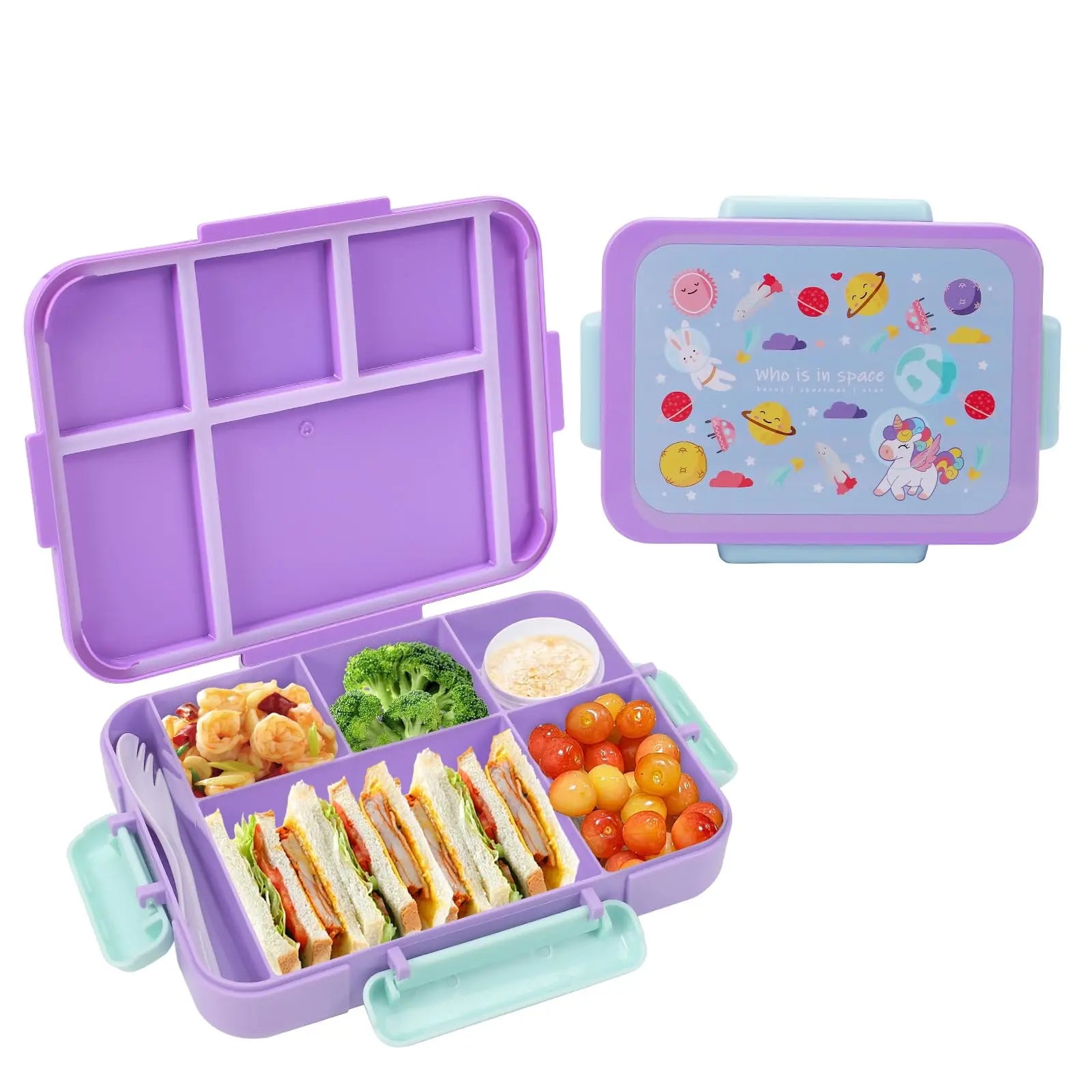 Bento Lunch Box Set for Kids 8Oz Soup Thermo 4 Compartment Insulated Hot Food Jar School Travel Gift Kitchen Accessories Blue Tin Canister Tableware Containers