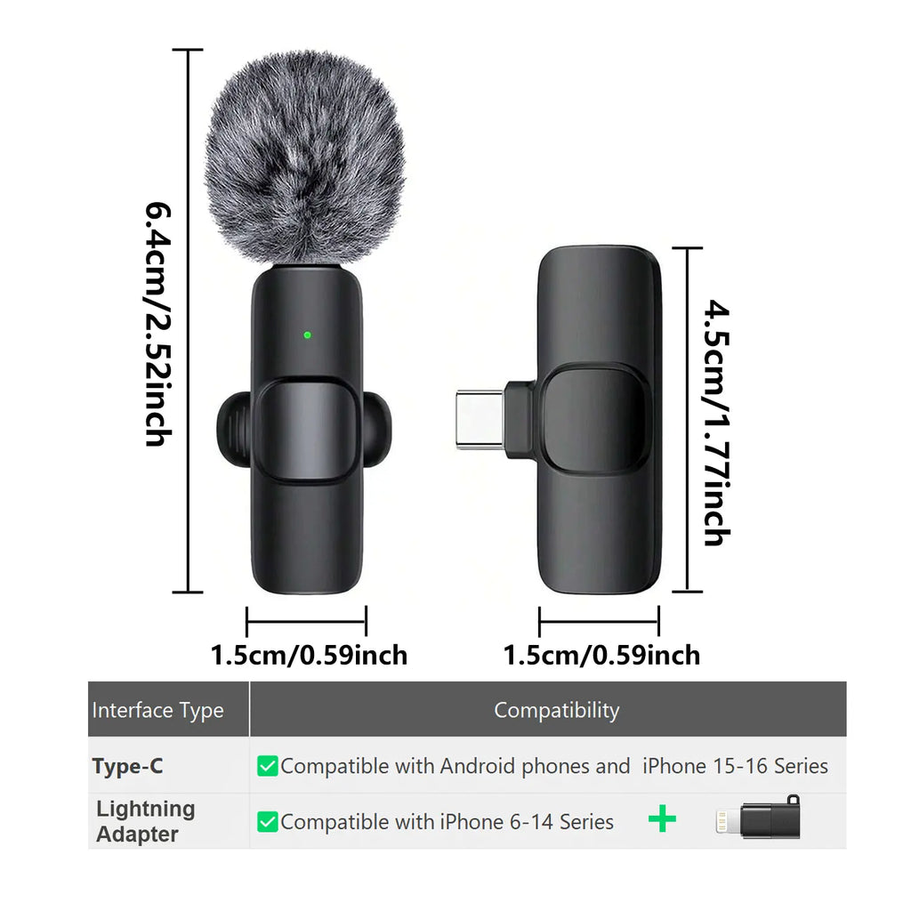 Hitozon Wireless Mini Microphone for Iphone 15/16/17, Ipad, Android, Wireless Lavalier Microphone with Noise Reduction, Portable USB C Lapel Mic for Video Recording, Vlog, Tiktok, Youtube