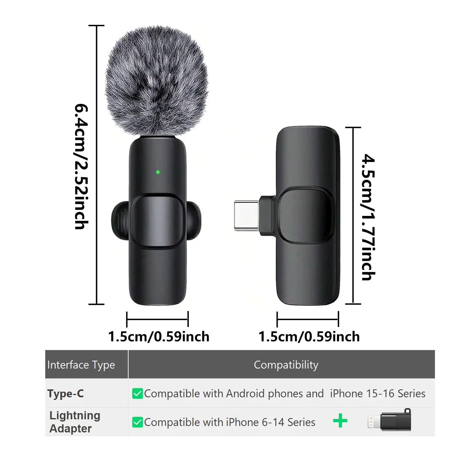 Hitozon Wireless Mini Microphone for Iphone 15/16/17, Ipad, Android, Wireless Lavalier Microphone with Noise Reduction, Portable USB C Lapel Mic for Video Recording, Vlog, Tiktok, Youtube