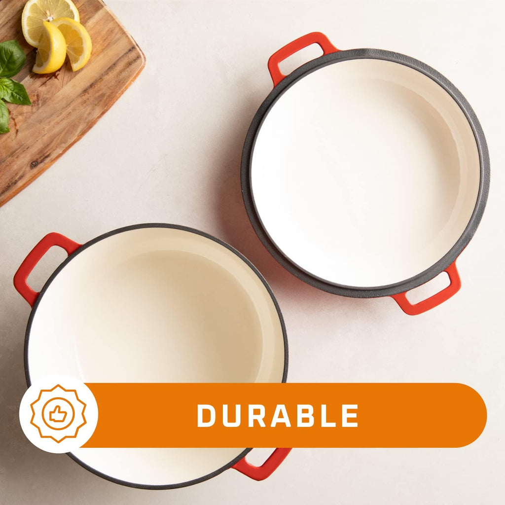 Elevate Your Cooking with the 2-In-1 Pre-Seasoned Cast Iron Dutch Oven and Skillet Lid - 5 Qt Versatile Cookware for Perfect Bread, Casseroles, and More