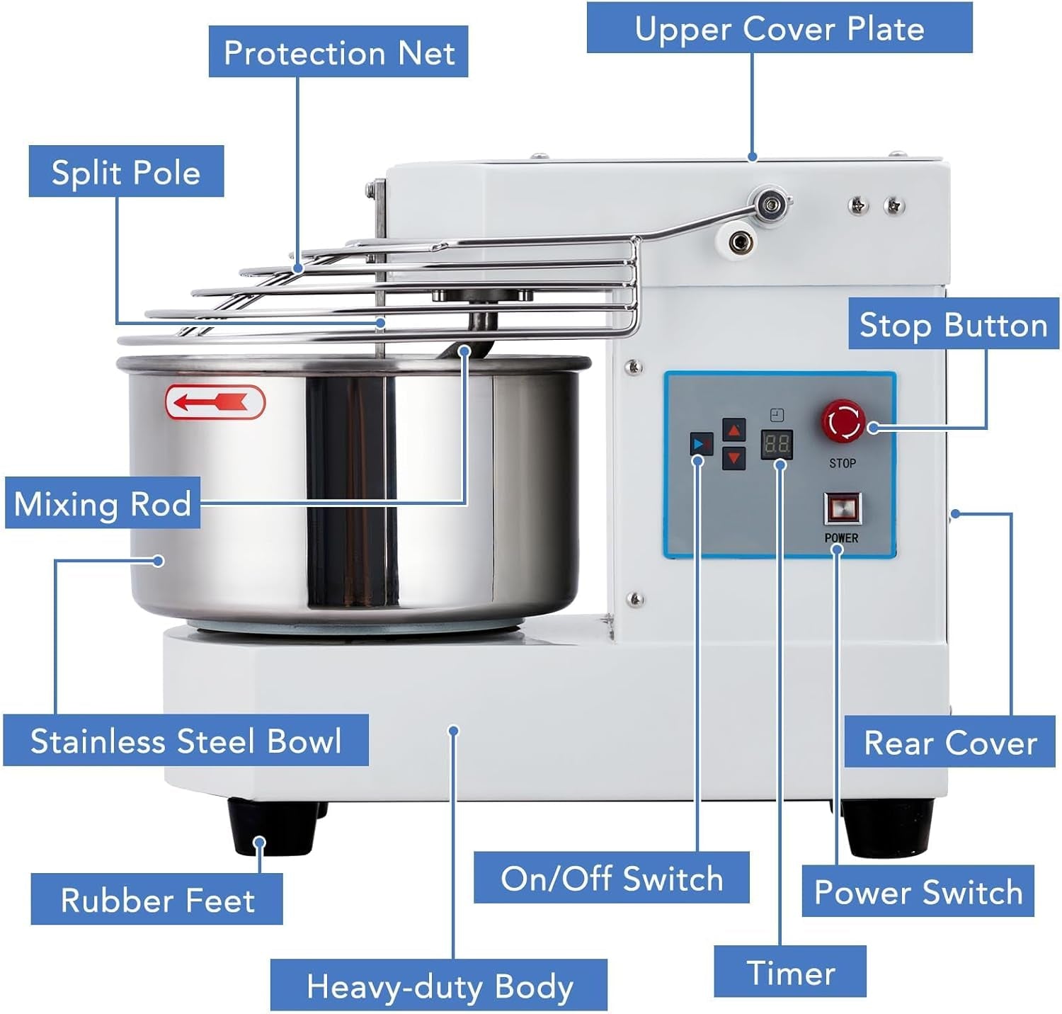 10.5 Qt Commercial Stand Mixer, 650W Touch Screen Control with Timer & Safety Shield, Dual Rotating Dough Machine, Stainless Steel Bowl for Restaurant & Bakery